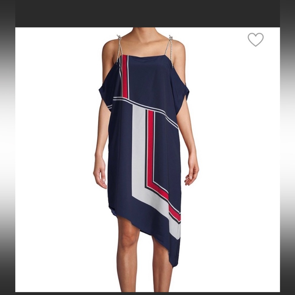Joie Edyte Asymmetrical Tie Scarf Dress Size xSmall Red, White & Navy Blue